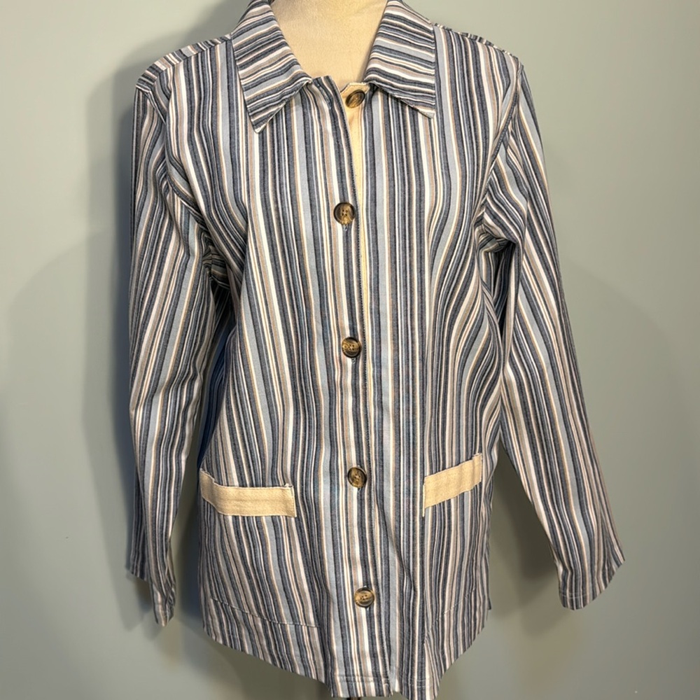 Denim and Co Cotton striped blazer Size M